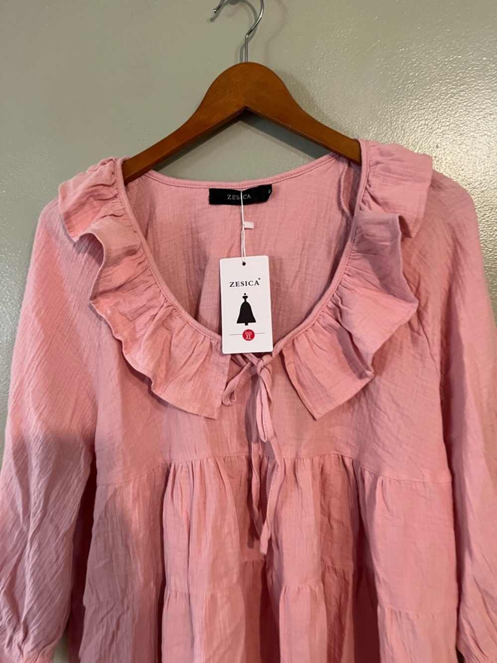 Zesica Pink Ruffle Babydoll Top Textured Gauze Vacation resort size XL NWT - Picture 3 of 10